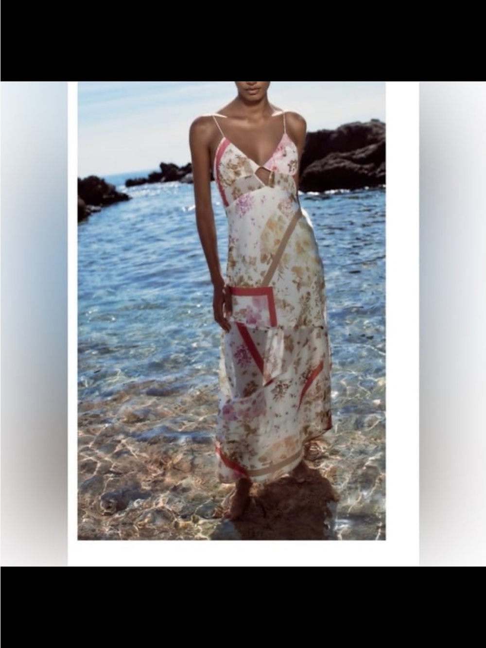 Zara Floral Slip Maxi Dress in Cream and Pink